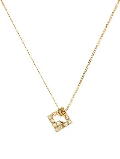Pre-owned Givenchy Vintage Crystal G Pendant Necklace, 16" In Transparent