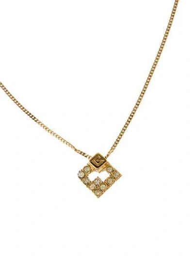 Pre-owned Givenchy Vintage Crystal G Pendant Necklace, 16" In Transparent