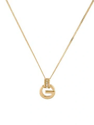 Pre-owned Givenchy Vintage Crystal G Pendant Necklace, 16" In Transparent