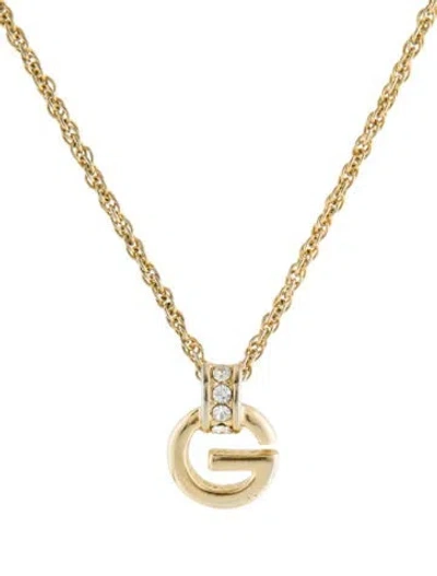 Pre-owned Givenchy Vintage Crystal 'g' Pendant Necklace, 16" In Transparent