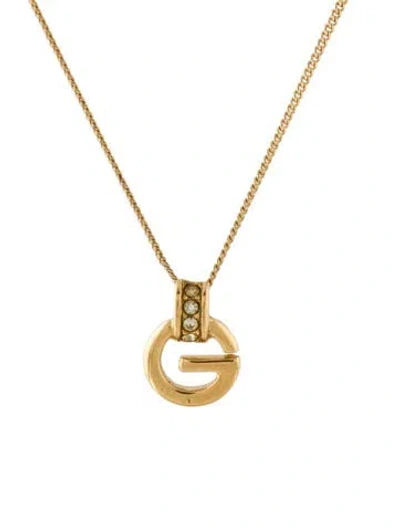 Pre-owned Givenchy Vintage Crystal 'g' Pendant Necklace, 16" In Transparent