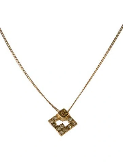 Pre-owned Givenchy Vintage Crystal G Pendant Necklace, 16" In Transparent