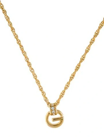 Pre-owned Givenchy Vintage Crystal G Pendant Necklace, 16" In Transparent