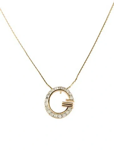 Pre-owned Givenchy Vintage Crystal G Pendant Necklace, 16" In Transparent