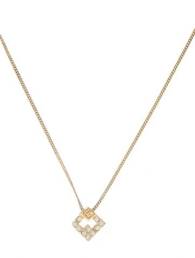 Pre-owned Givenchy Vintage Crystal G Pendant Necklace, 16" In Transparent