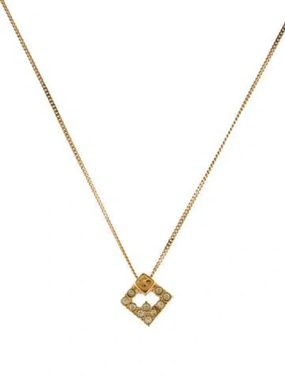 Pre-owned Givenchy Vintage Crystal G Pendant Necklace, 16" In Transparent