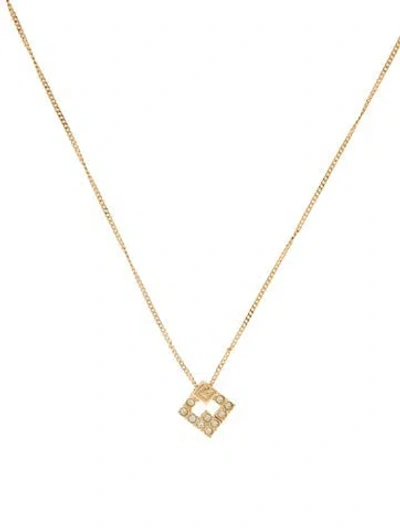 Pre-owned Givenchy Vintage Crystal G Pendant Necklace, 16" In Transparent