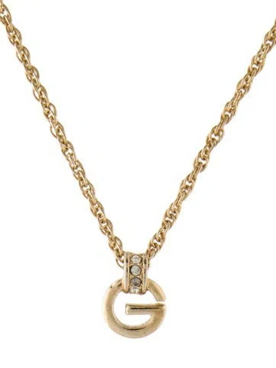 Pre-owned Givenchy Vintage Crystal G Pendant Necklace, 16" In Transparent