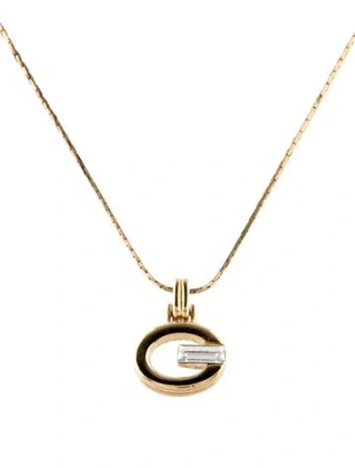 Pre-owned Givenchy Vintage Crystal G Pendant Necklace, 16" In Transparent