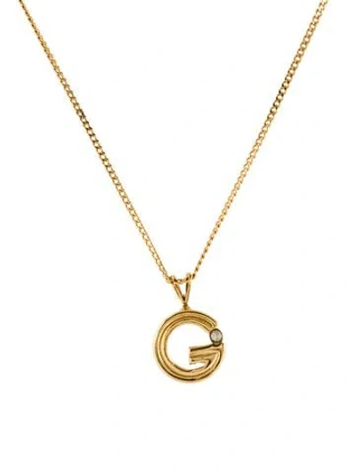 Pre-owned Givenchy Vintage Crystal G Pendant Necklace, 16" In Transparent