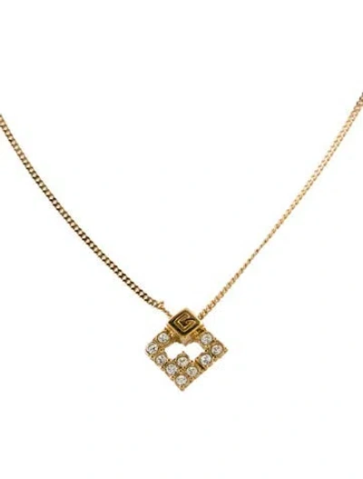Pre-owned Givenchy Vintage Crystal G Pendant Necklace, 16" In White