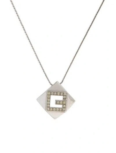 Pre-owned Givenchy Vintage Crystal G Pendant Necklace, 16.25" In Multi