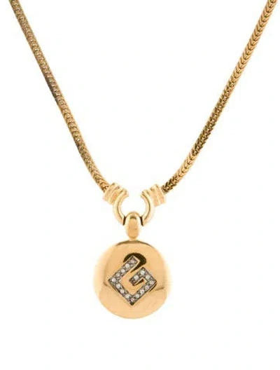 Pre-owned Givenchy Vintage Crystal G Pendant Necklace, 16.25" In Transparent