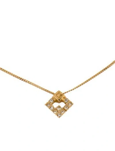Pre-owned Givenchy Vintage Crystal G Pendant Necklace, 16.25" In Transparent