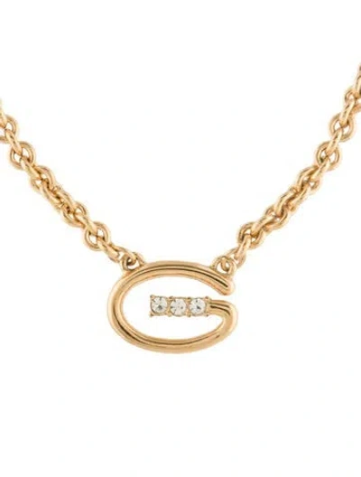 Pre-owned Givenchy Vintage Crystal G Pendant Necklace, 16.5" In Transparent
