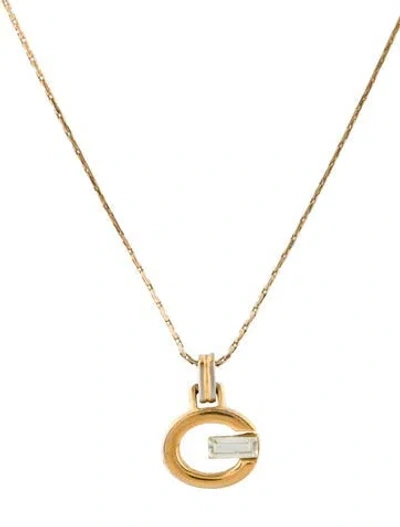 Pre-owned Givenchy Vintage Crystal G Pendant Necklace, 16.5" In Transparent