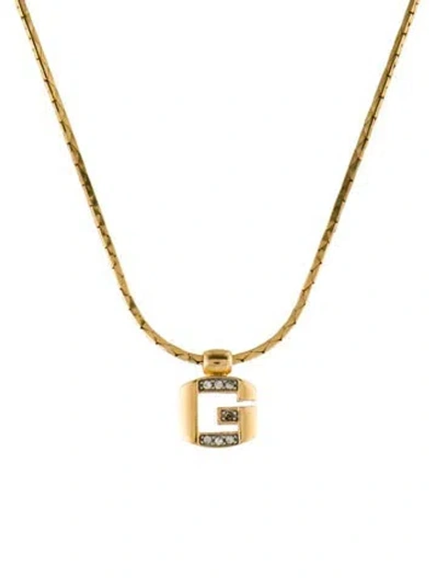 Pre-owned Givenchy Vintage Crystal G Pendant Necklace, 16.75" In Transparent