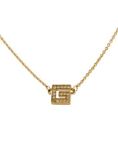 Pre-owned Givenchy Vintage Crystal G Pendant Necklace, .25" In Transparent