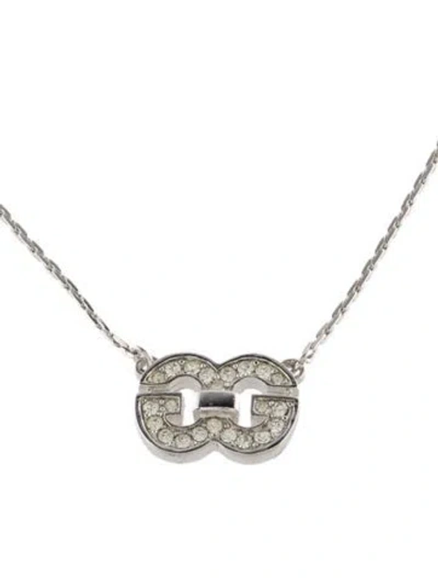 Pre-owned Givenchy Vintage Crystal 'gg' Pendant Necklace, 15" In Multi