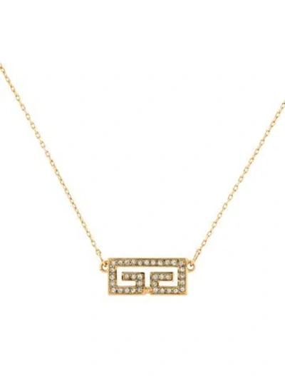 Pre-owned Givenchy Vintage Crystal Gg Pendant Necklace, 15" In Transparent