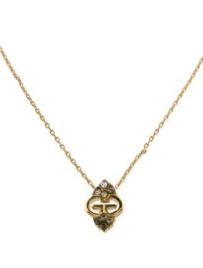 Pre-owned Givenchy Vintage Crystal Gg Pendant Necklace, 16" In Multi