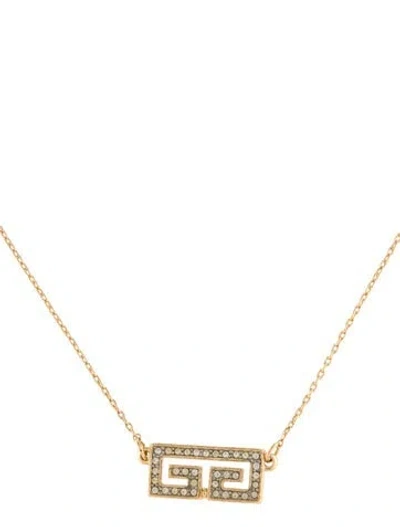 Pre-owned Givenchy Vintage Crystal Gg Pendant Necklace, 16" In Transparent