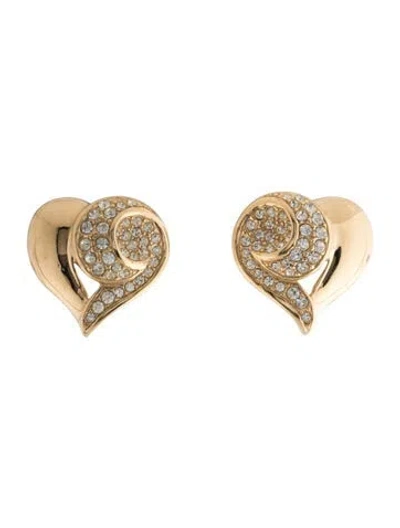 Pre-owned Givenchy Vintage Crystal Heart Clip-on Earrings In Multicolor