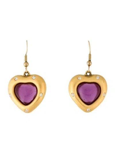 Pre-owned Givenchy Vintage Crystal Heart Drop Earrings In Multicolor