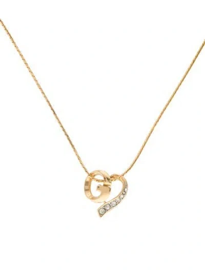 Pre-owned Givenchy Vintage Crystal Heart Pendant Necklace, 15" In Transparent