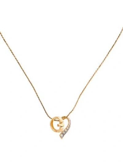 Pre-owned Givenchy Vintage Crystal Heart Pendant Necklace, 15" In Transparent