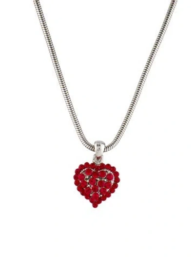 Pre-owned Givenchy Vintage Crystal Heart Pendant Necklace, 18.5" In Red