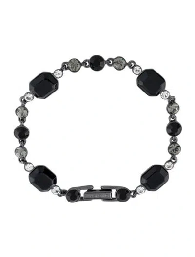 Pre-owned Givenchy Vintage Crystal Link Bracelet, 14.75" In Black/white