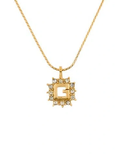 Pre-owned Givenchy Vintage Crystal Logo G Pendant Necklace, 16" In Multi