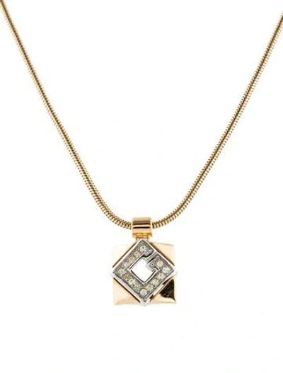 Pre-owned Givenchy Vintage Crystal Logo Pendant Necklace, 16" In Transparent