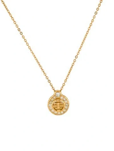 Pre-owned Givenchy Vintage Crystal Logo Pendant Necklace, 16.5" In Clear
