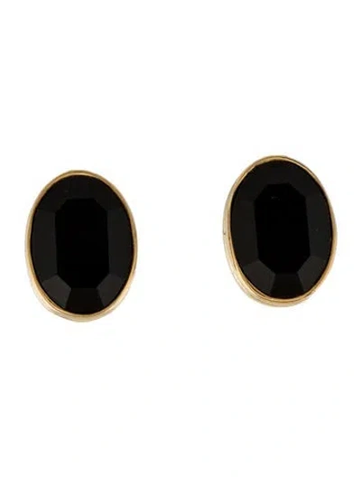 Pre-owned Givenchy Vintage Crystal Oval Clip-on Earrings In Black