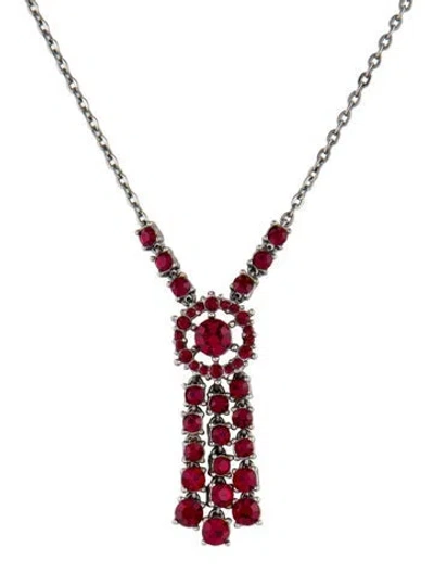 Pre-owned Givenchy Vintage Crystal Pendant Necklace, 15" In Red