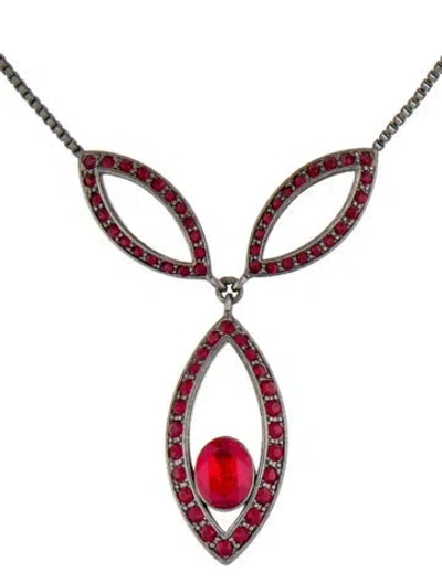 Pre-owned Givenchy Vintage Crystal Pendant Necklace, 18" In Red
