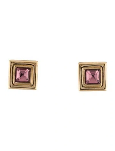 Pre-owned Givenchy Vintage Crystal Square Clip-on Earrings In Purple