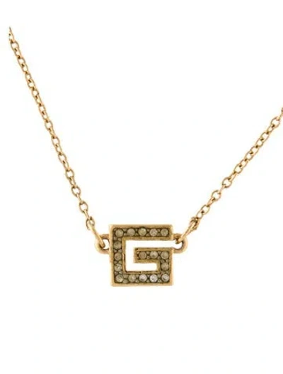 Pre-owned Givenchy Vintage Crystal Square G Pendant Necklace, 15" In Transparent