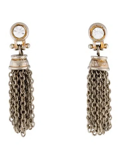 Pre-owned Givenchy Vintage Crystal Tassel Chain Drop Earrings In Multi