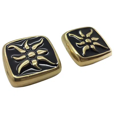 Pre-owned Givenchy Vintage Earrings Starburst Enamel Gilt In Black