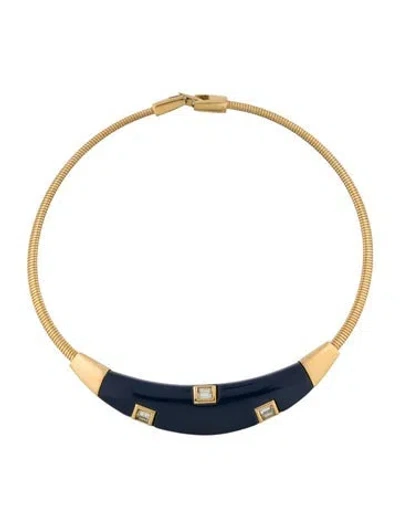 Pre-owned Givenchy Vintage Enamel & Crystal Collar Necklace, 15.25" In Blue