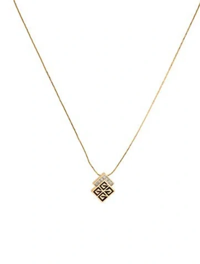 Pre-owned Givenchy Vintage Enamel & Crystal Pendant Necklace, 16" In Black