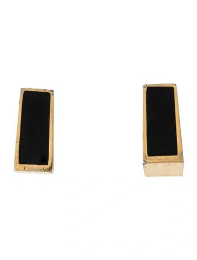 Pre-owned Givenchy Vintage Enamel Clip On Hoop Earrings In Black