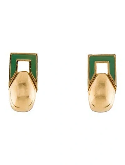 Pre-owned Givenchy Vintage Enamel Clip-on Earrings In Green