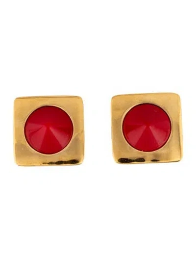 Pre-owned Givenchy Vintage Enamel Clip-on Earrings In Red