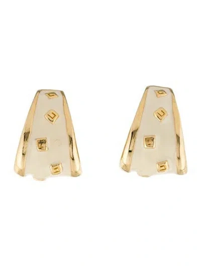 Pre-owned Givenchy Vintage Enamel Clip-on Earrings In White
