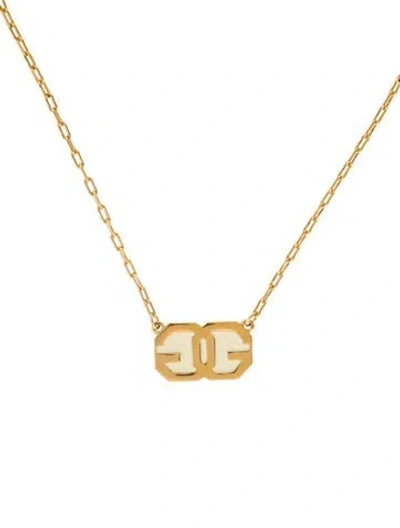 Pre-owned Givenchy Vintage Enamel Double G Pendant Necklace, 14" In White