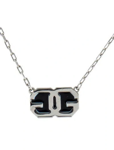 Pre-owned Givenchy Vintage Enamel Double G Pendant Necklace, 14.5" In Black